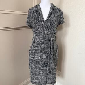 Anthropologie Maeve Gray Black Cinched Surplice Knit Midi Dress M
